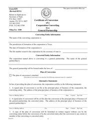 Form 631 Certificate of Conversion of a Corporation Converting to a General Partnership - Texas, Page 4