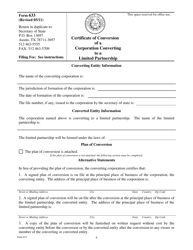 Form 633 Certificate of Conversion of a Corporation Converting to a Limited Partnership - Texas, Page 4