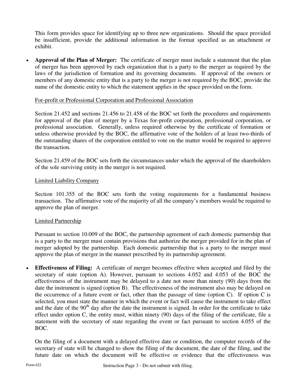 Form 622 Certificate of Merger Combination Merger Business Organizations Code - Texas, Page 3