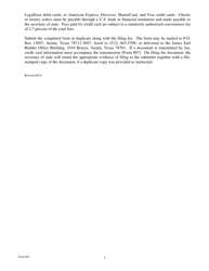 Form 805 Statement of Event or Fact - Texas, Page 2