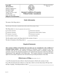 Form 415 Restated Certificate of Formation Without Further Amendments - Texas, Page 5