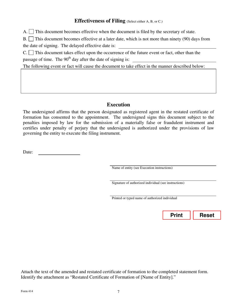 Form 414 - Fill Out, Sign Online and Download Fillable PDF, Texas ...