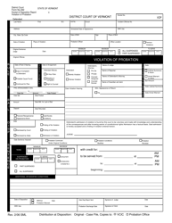 Document preview: Form 392 Docket & Disposition Report - Violation of Probation - Vermont