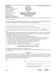 Form 801 Application for Reinstatement and Request to Set Aside Tax Forfeiture - Texas, Page 3