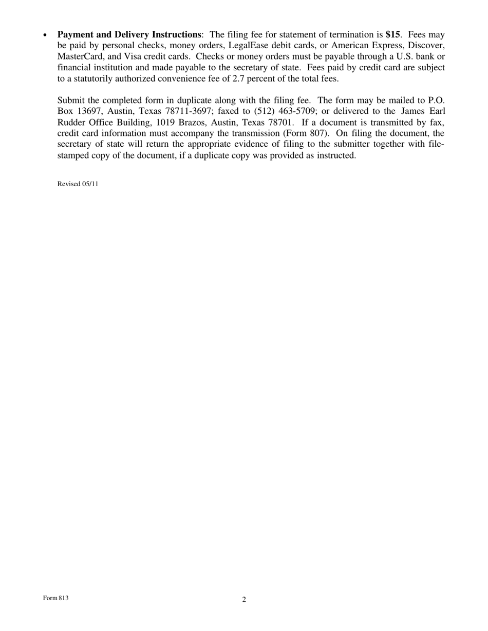 Form 813 Statement Terminating Close Corporation Status - Texas, Page 2