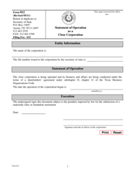 Form 812 Statement of Operation as a Close Corporation - Texas, Page 2