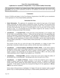 Form 722 Application for Amendment of Registration of a Limited Liability Partnership - Texas