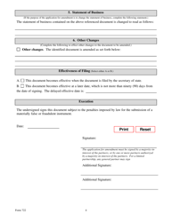 Form 722 Application for Amendment of Registration of a Limited Liability Partnership - Texas, Page 4