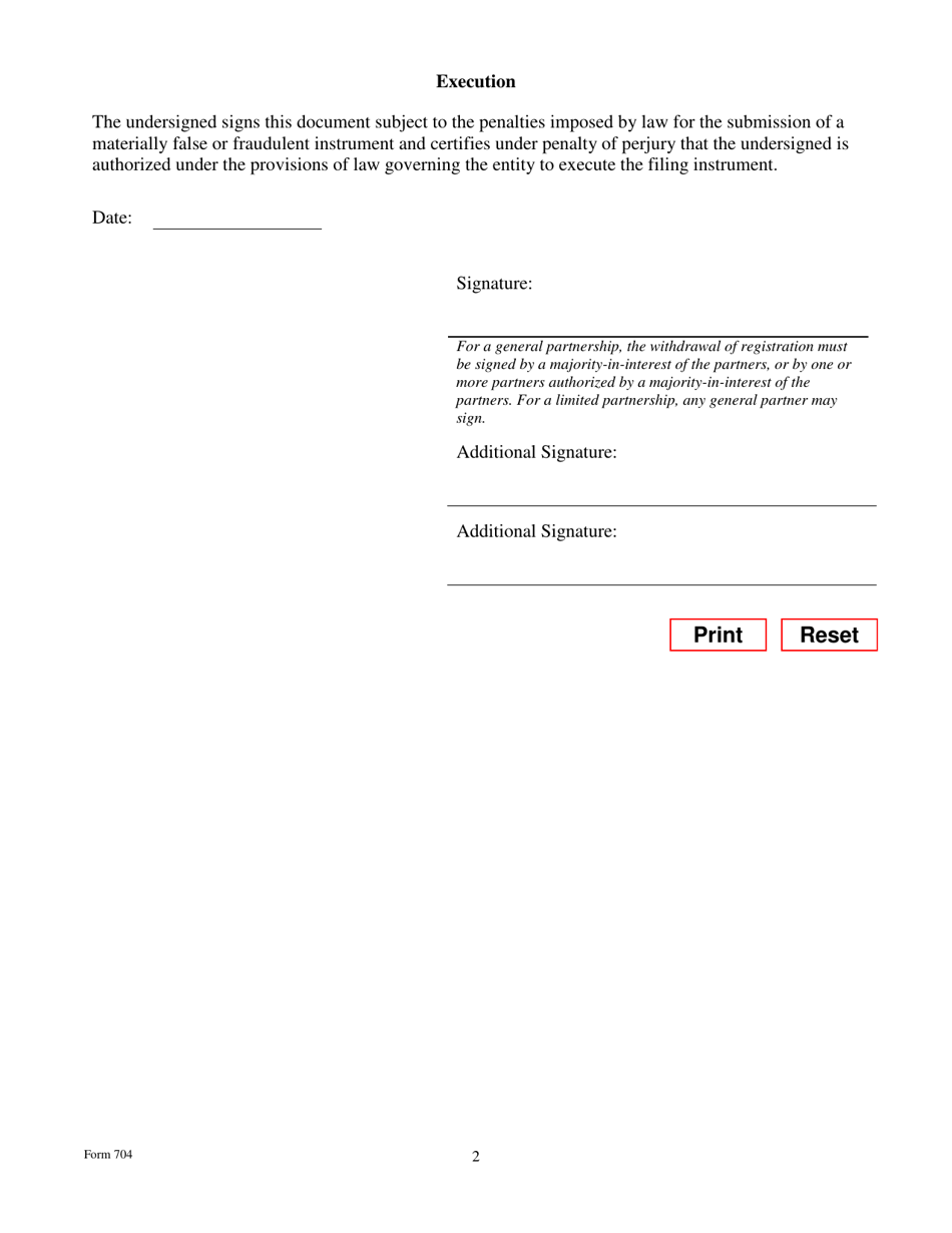 Form 704 Notice of Withdrawal of Registration of a Limited Liability Partnership - Texas, Page 4