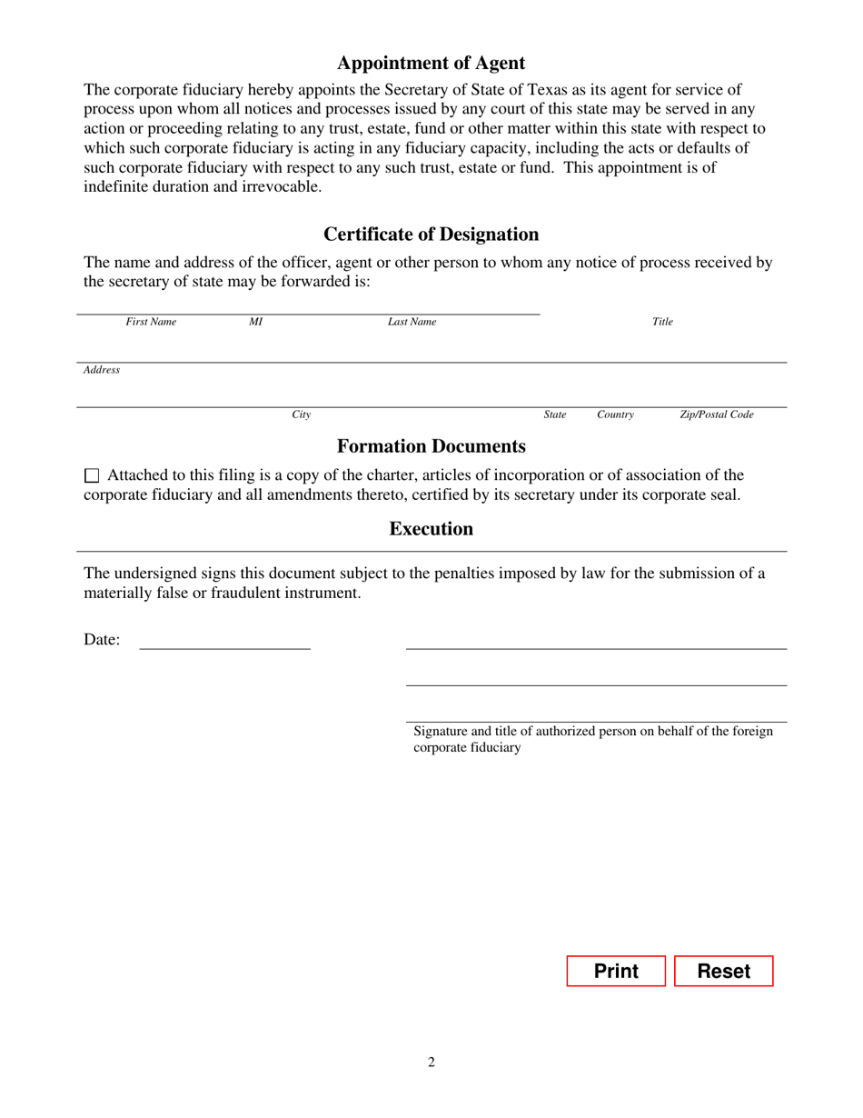 Form 908 Foreign Corporate Fiduciary Estates Code Filing - Texas, Page 4