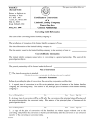Form 635 Certificate of Conversion of a Limited Liability Company Converting to a General Partnership - Texas, Page 4