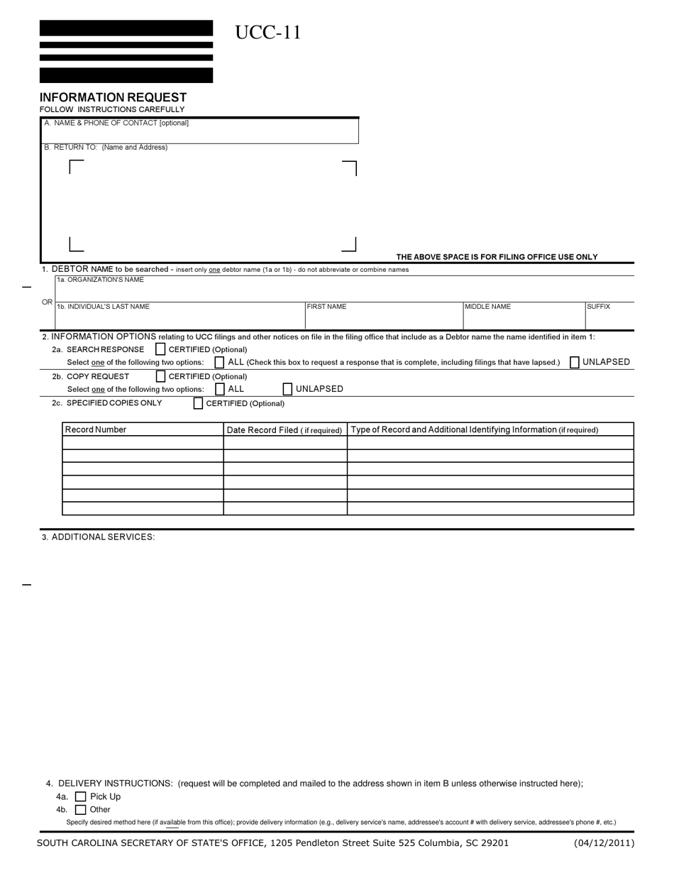 Form UCC-11 Information Request - South Carolina, Page 1