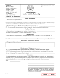 Form 701 Registration of a Limited Liability Partnership - Texas, Page 3