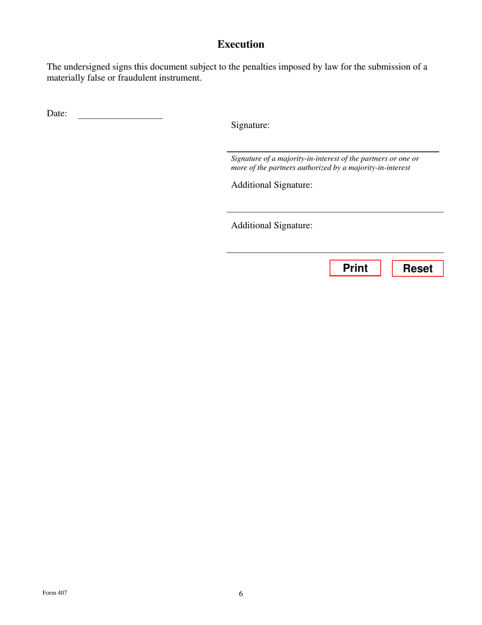 Form 407 Amendment to Registration - Foreign Limited Liability Partnership - Texas, Page 6