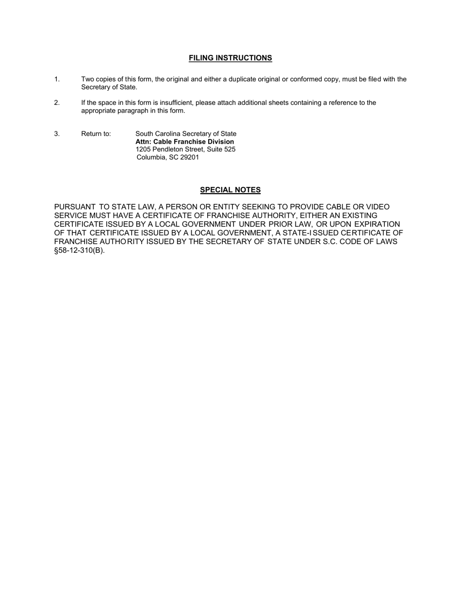 South Carolina Notice of Change of Franchise Fee Rate Fill Out, Sign