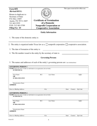 Form 652 Certificate of Termination of a Domestic Nonprofit Corporation or Cooperative Association - Texas, Page 4