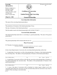 Form 641 Certificate of Conversion of a Limited Partnership Converting to a General Partnership - Texas, Page 4