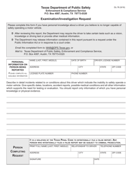 Document preview: Form DL-76 Examination/Investigation Request - Texas
