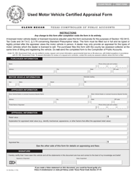 Document preview: Form 14-128 Used Motor Vehicle Certified Appraisal Form - Texas