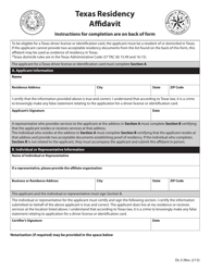 Form DL-5 Texas Residency Affidavit - Texas