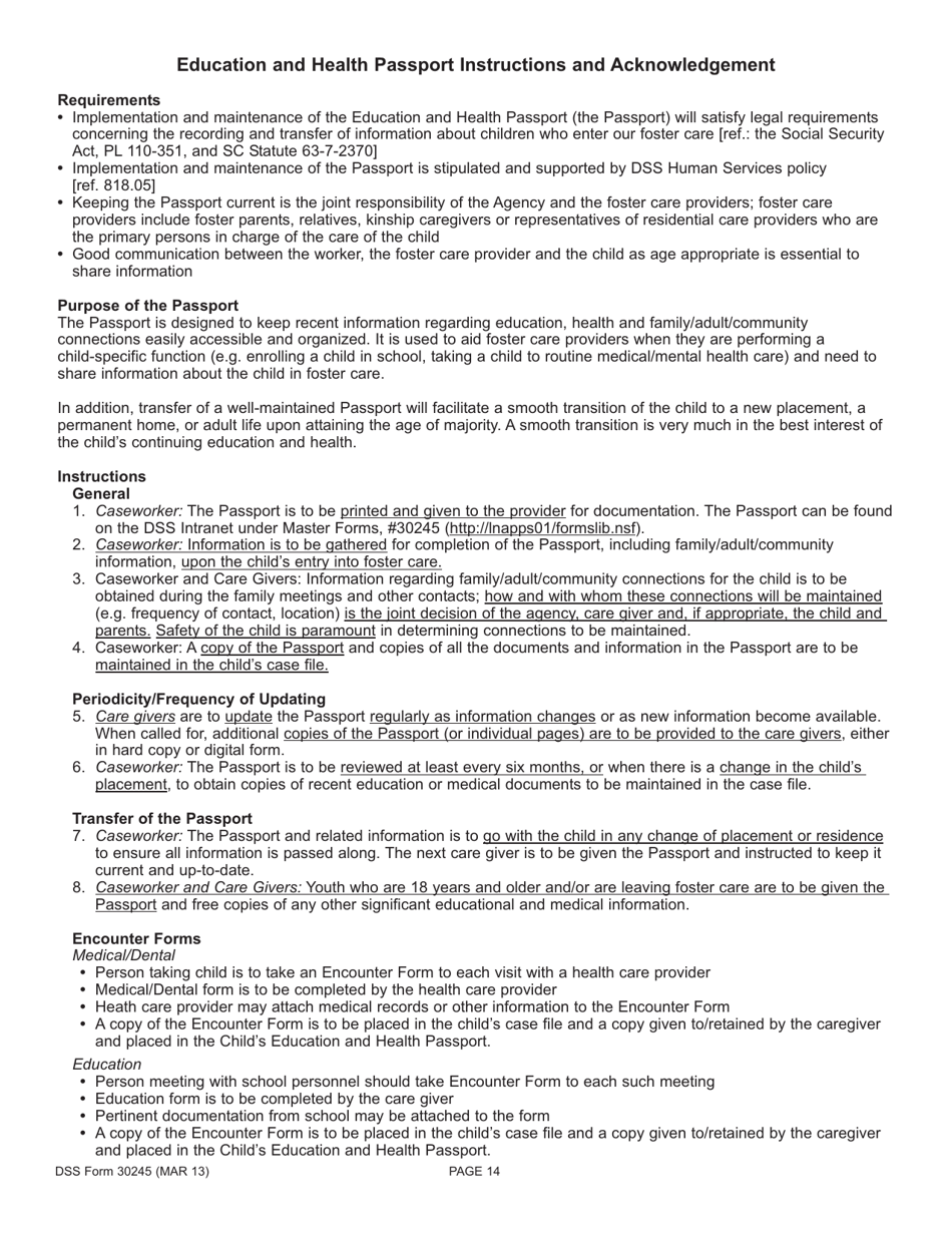 DSS Form 30245 Education and Health Passport - South Carolina, Page 14