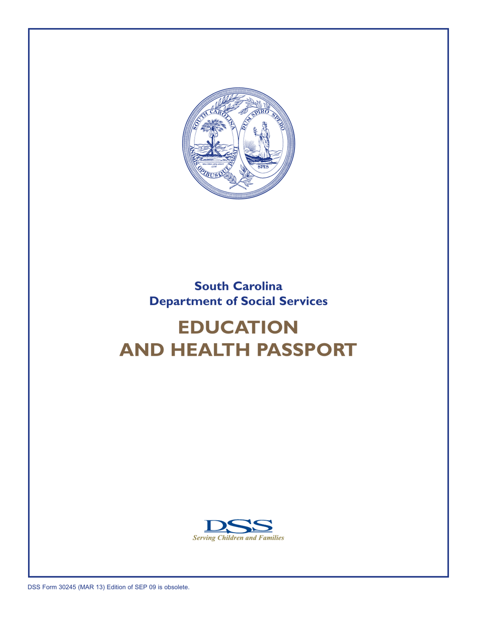 DSS Form 30245 Education and Health Passport - South Carolina, Page 1