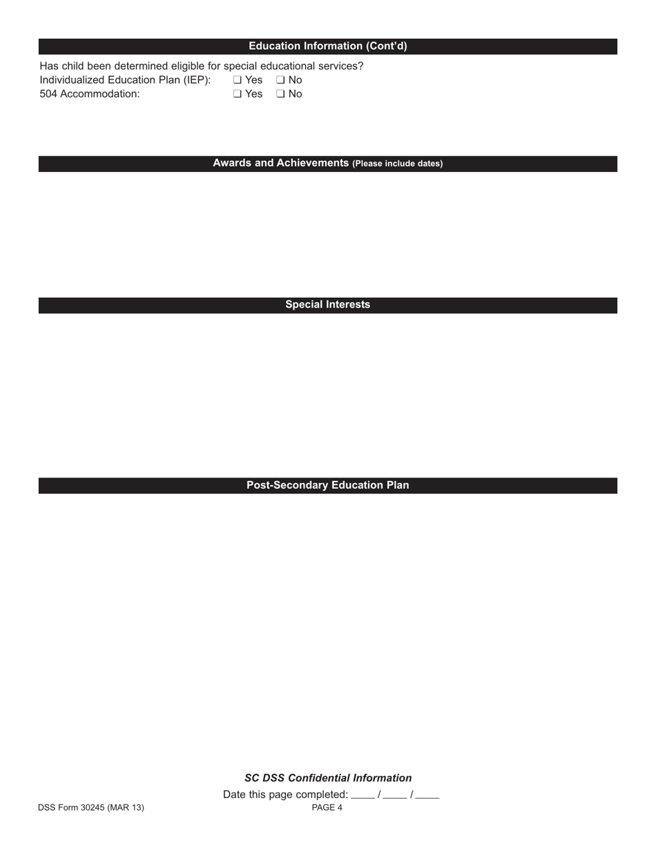DSS Form 30245 Education and Health Passport - South Carolina, Page 4