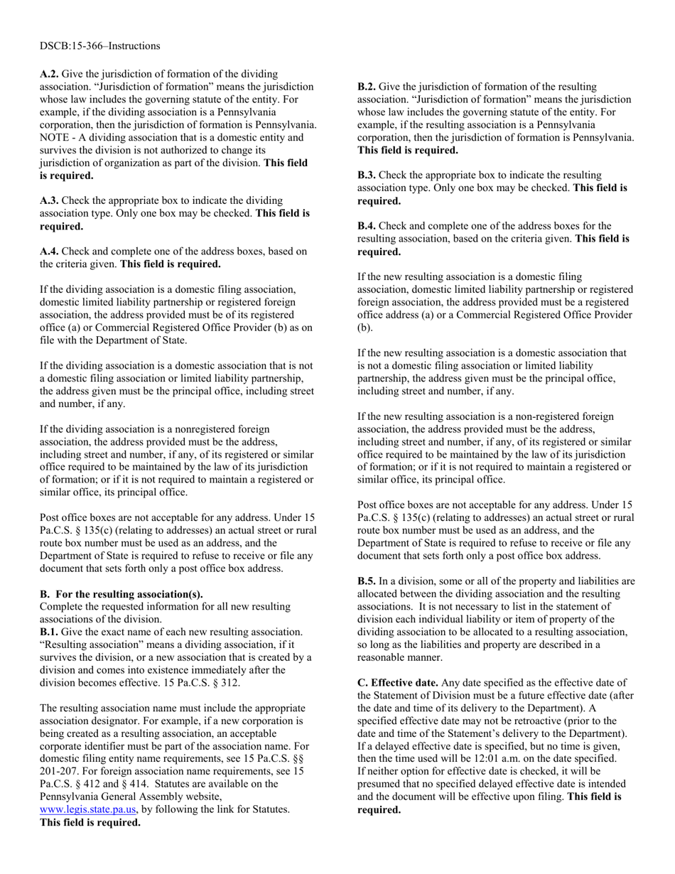 Form DSCB:15-366 Statement of Division - Pennsylvania, Page 5