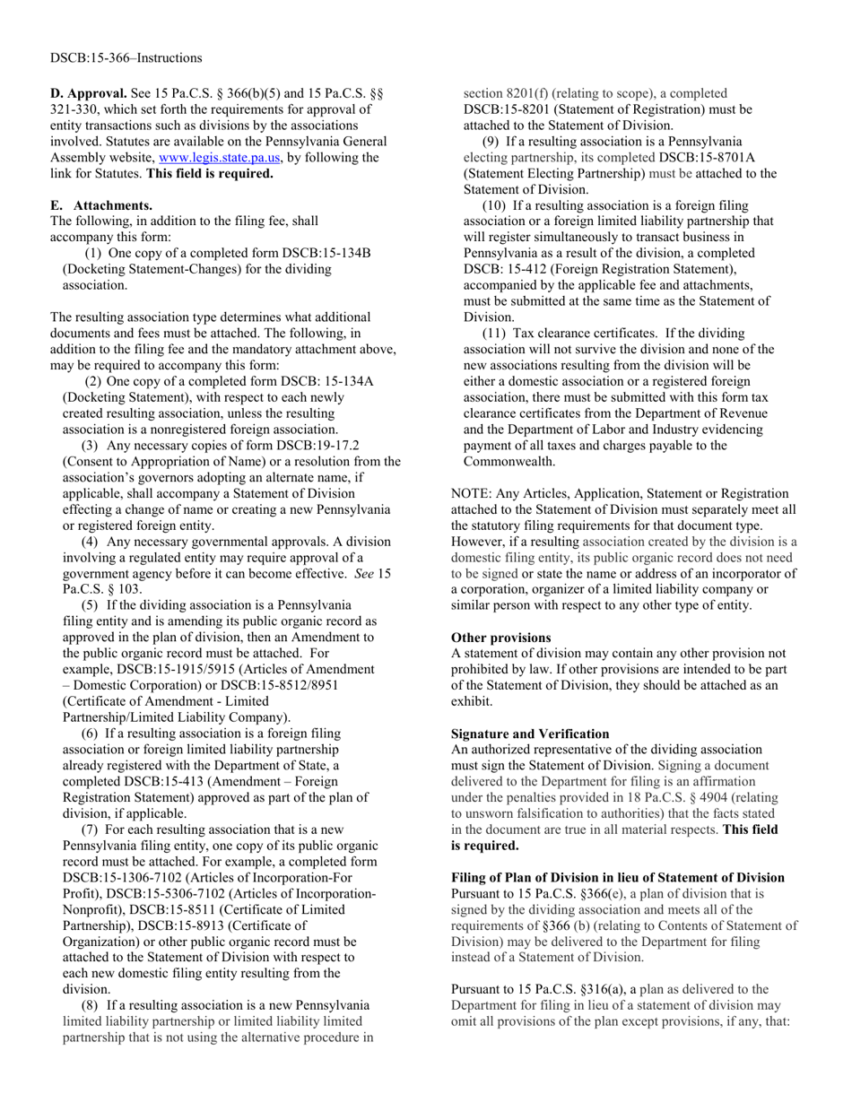 Form DSCB:15-366 Statement of Division - Pennsylvania, Page 6
