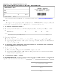 Form DSCB:15-8872(F) &quot;' certificate of Termination - Domestic Limited Liability Company&quot; - Pennsylvania