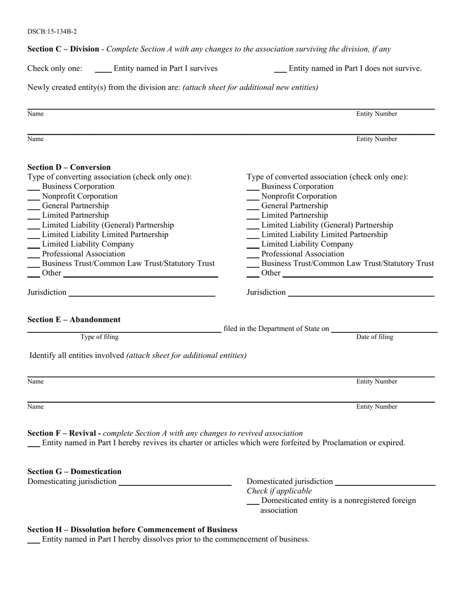 Form DSCB:15-134B Docketing Statement  Changes - Pennsylvania, Page 2
