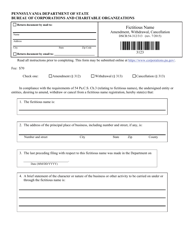 Form DSCB:54-312/313 Fictitious Name Amendment, Withdrawal, Cancellation - Pennsylvania