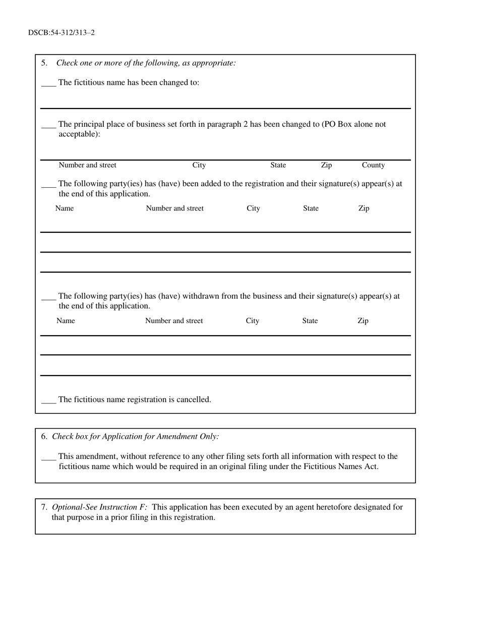 Form DSCB:54-312 / 313 Fictitious Name Amendment, Withdrawal, Cancellation - Pennsylvania, Page 2