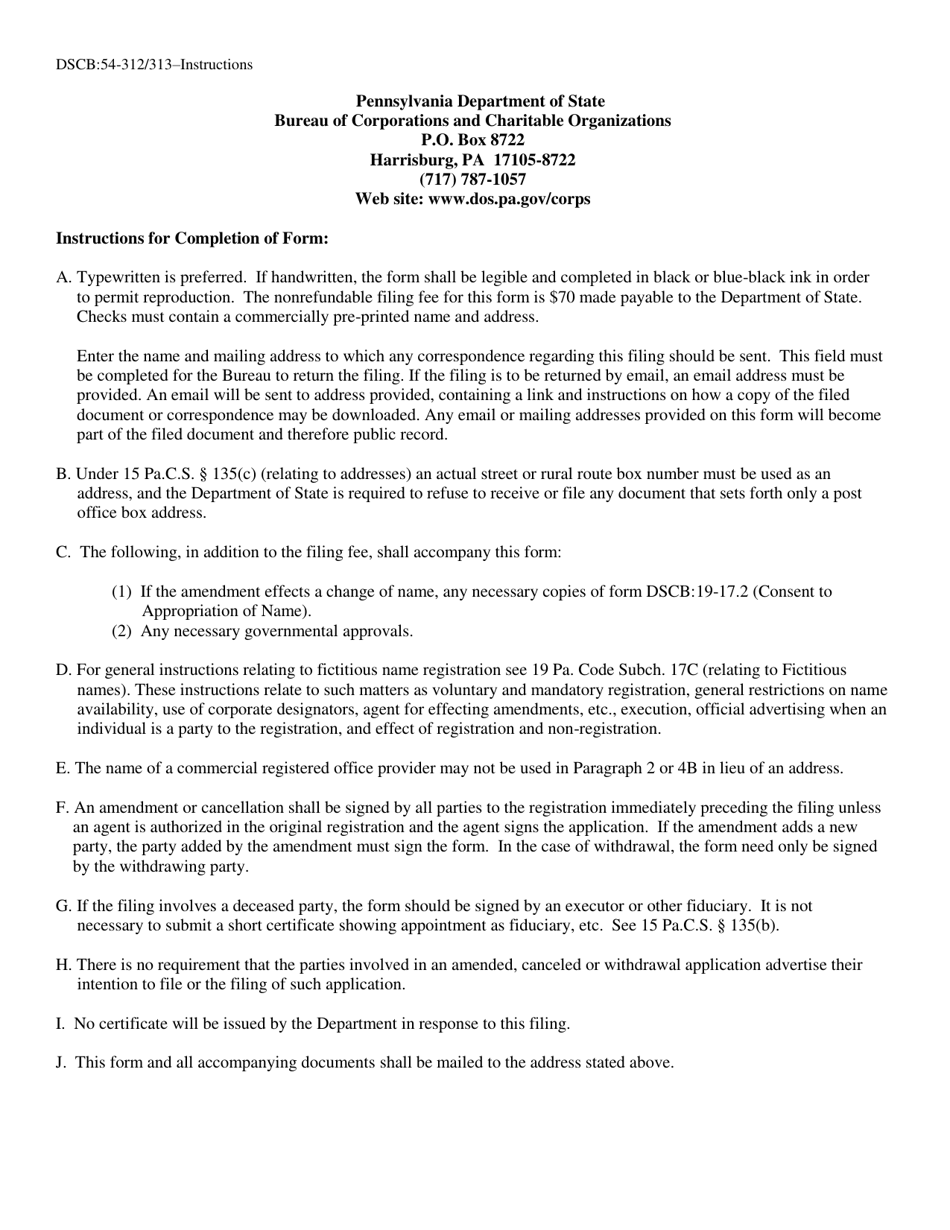 Form DSCB:54-312 / 313 Fictitious Name Amendment, Withdrawal, Cancellation - Pennsylvania, Page 4