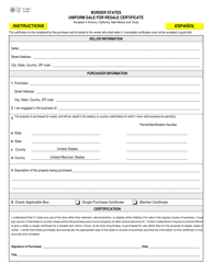 Document preview: Form 01-909 Border States Uniform Sale for Resale Certificate - Texas (English/Spanish)