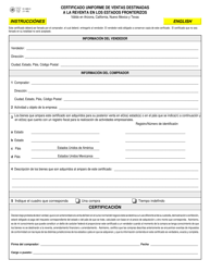 Form 01-909 Border States Uniform Sale for Resale Certificate - Texas (English/Spanish), Page 3