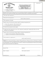 Document preview: Form SS-4423 Articles of Dissolution and Termination by Incorporators or Initial Directors of a for-Profit Corporation - Tennessee