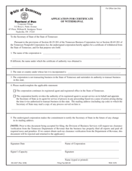 Document preview: Form SS-4437 Application for Certificate of Withdrawal - Tennessee