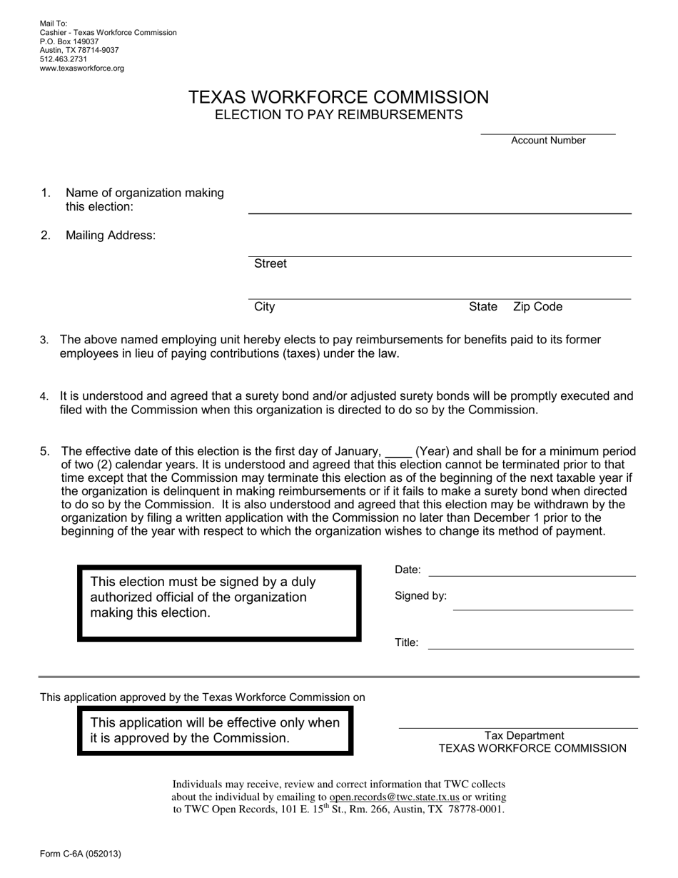Form C-6A Election to Pay Reimbursements - Texas, Page 1