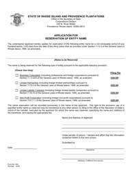 Form 620 Application for Reservation of Entity Name - Rhode Island, Page 2