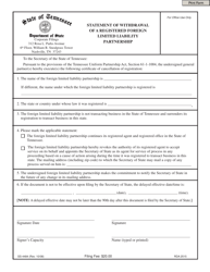 Document preview: Form SS-4484 Statement of Withdrawal of a Registered Foreign Limited Liability Partnership - Tennessee