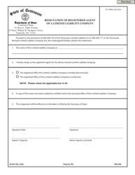 Document preview: Form SS-4227 Resignation of Registered Agent of a Limited Liability Company - Tennessee