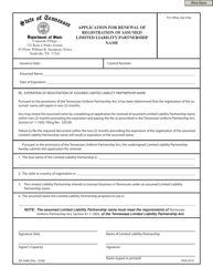 Document preview: Form SS-4488 Application for Renewal of Registration of Assumed Limited Liability Partnership Name - Tennessee