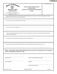 Document preview: Form SS-4492 Application for Change of Assumed Limited Liability Partnership Name - Tennessee