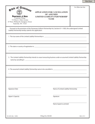 Document preview: Form SS-4494 Application for Cancellation of Assumed Limited Liability Partnership Name - Tennessee