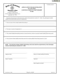 Document preview: Form SS-4493 Application for Registration of Assumed Limited Liability Partnership Name - Tennessee