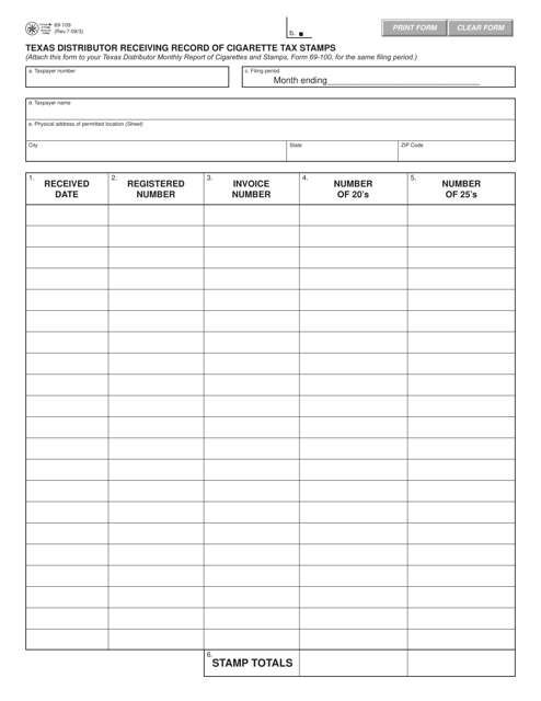 Form 69-109  Printable Pdf