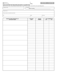 Form 69-108 Texas Distributor Receiving Record of Cigarettes - Texas