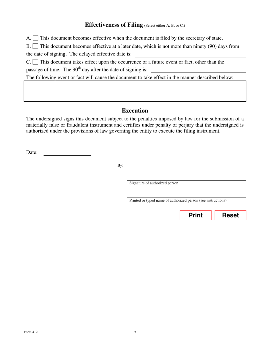 Form 412 Amendment to Registration of a Foreign Limited Partnership - Texas, Page 7
