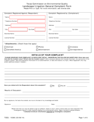 Document preview: Form 10380 Landscape Irrigation General Complaint Form - Texas